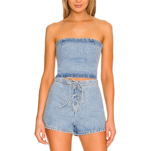 x REVOLVE Lace Up Top & Shortd in Medium Wash - Picture 1 of 11
